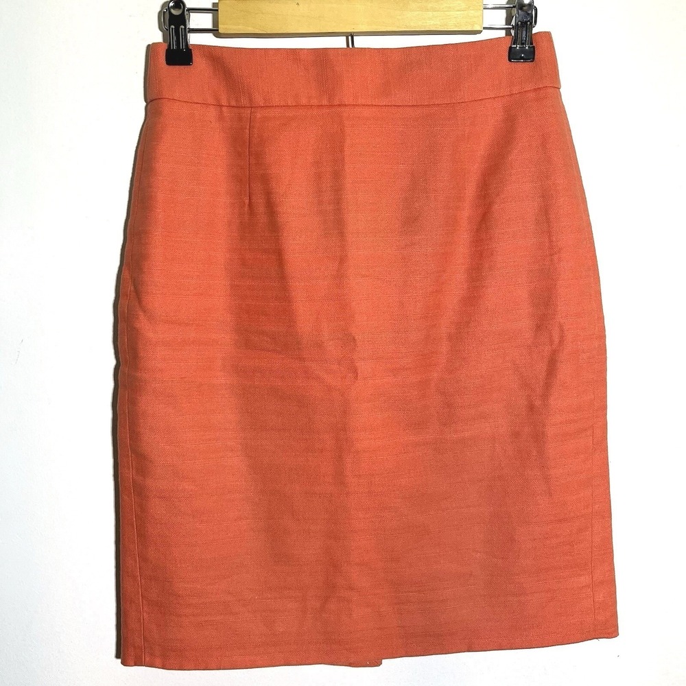 J.Crew Coral Orange Cotton Linen Pencil Skirt Size 0 Style 14636 Knee Length